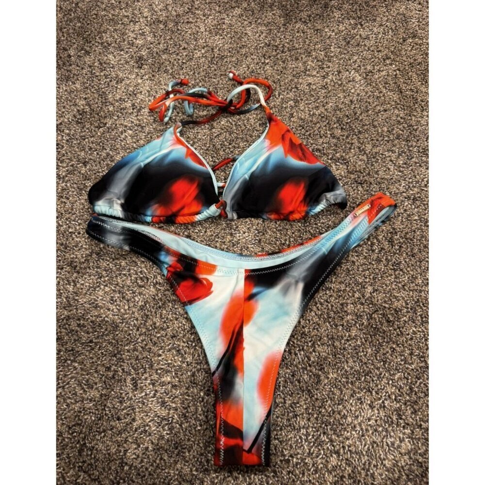 White Fox Swimwear 2 Piece Bathing Suit Multicolored Cheeky Medium EUC - Picture 3 of 5